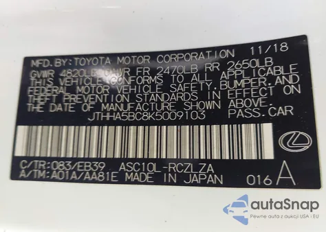 2019 Lexus Rc 300 F Sport z USA, uszkodzony, nr VIN JTHHA5BC8K5009103